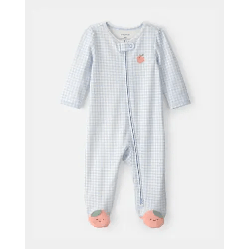 Baby Girl Peach Gingham 2-Way Zip 100% Cotton Sleep & Play Pajama - Blue | Carter's