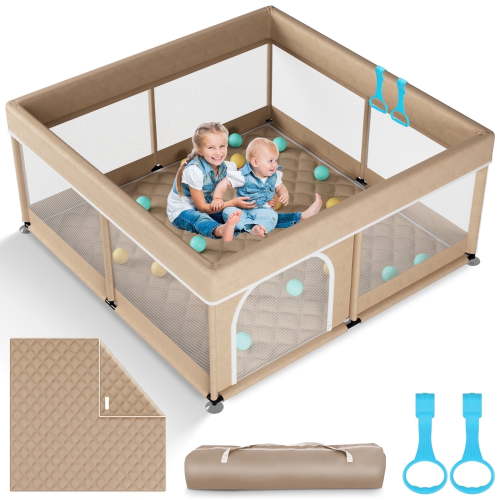 50"x50" Baby Playpen with Mat,All-Wrapped Sponge Safety Play Yard, Sturdy & Breathable Mesh, Stable Mat with Magic Sticker For Toddler Kids