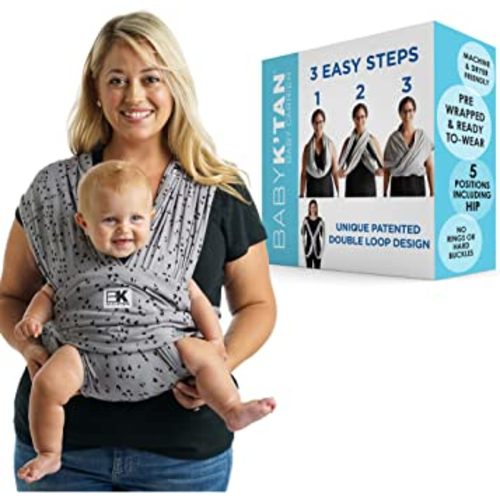 Baby K'tan Baby Wrap Carrier - Pre Wrapped and Simple as 1-2-3, Pillowy Soft, Slip On - Not Like Any Newborn Sling, No Rings, No Tying, No Buckles - Original Sweetheart Grey (Large)