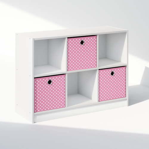 Furinno Cubic Multipurpose Clothing & Closet Storage Organizer Shelf with Bin Drawers, 6-Cube, White/Pink
