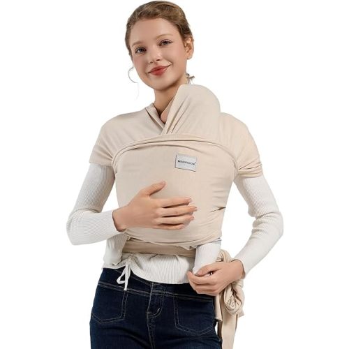 Baby Wraps Carrier, Baby Carrier Wrap Newborn Sling 7-35lbs, Baby Wearing Wrap Newborn Wrap Carrier, Baby Sling Carriers for Newborn and Infant, Beige
