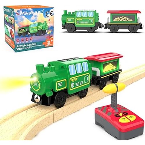 Wooden Train Accessories Battery Operated Locomotive Train, Remote Control Train for Track Set, Powerful Engine Train Vehicles Fit All Major Brands Track Railway System (Battery Not Included)