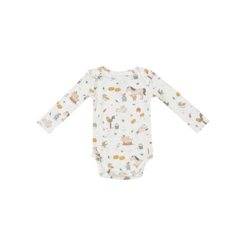 Ribbed Long Sleeve Bodysuit, Farm Babies
