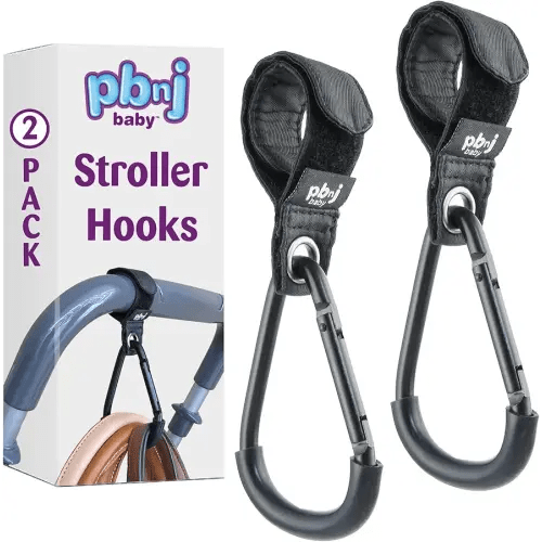 Stroller Hooks for Hanging Diaper Bags - Mommy Stroller Clip and Stroller Accessories Organizer Hook - Large Carabiner Clips for Mom Purse Shopping Grocery Bag and Accessory - (2 Pack) (Clips)