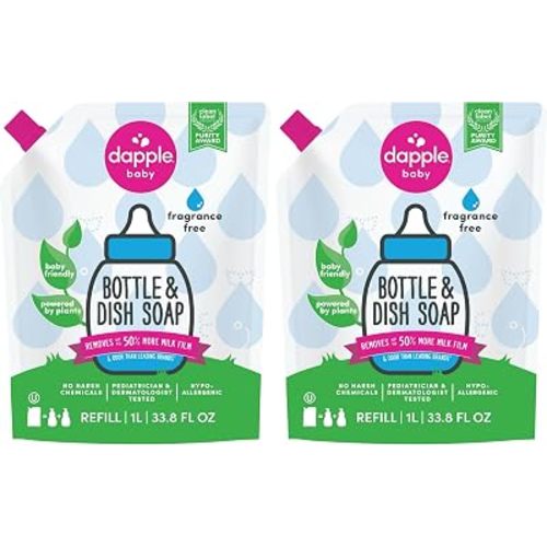 Dapple Refill Pack Baby Bottle and Dish Liquid, Fragrance Free, 33.8 Fluid Ounce (Pack of 2)