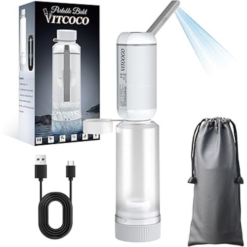 Portable Bidet for Travel, VITCOCO Rechargeable Travel Bidet Handheld Sprayer, Waterproof High Pressure Bidet for Personal Hygiene Cleaning, Soothing Postpartum Care(White)
