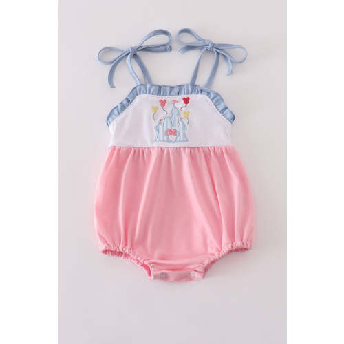 Pink castle applique ruffle bubble
