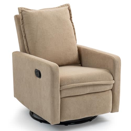 Fachmaih 360° Swivel Rocking Chair Nursery Glider Recliner Nursery Chair Manual Swivel Rocker Recliner with High Backrest Armchair Comfy Side Modern Chair for Living Room (Light Brown)