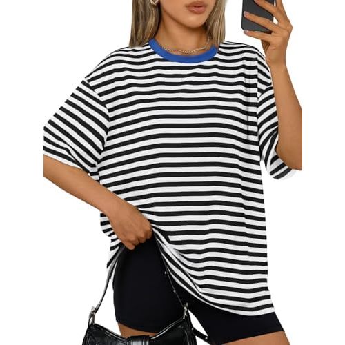 Trendy Queen Womens Oversized Summer T-Shirts Plus Size Short Sleeves Workout Tops