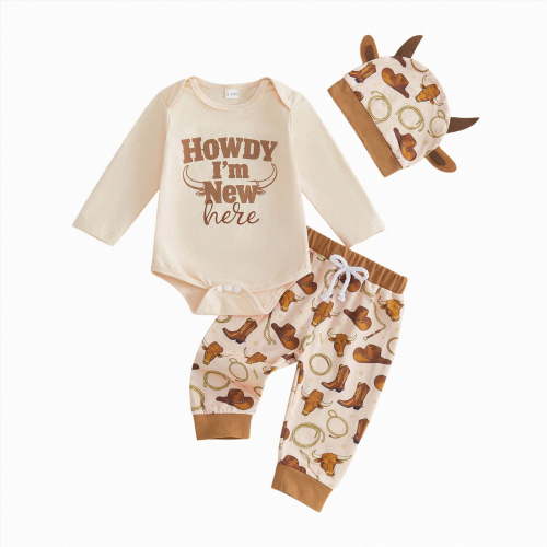 mgoYE Newborn Baby Boy Fall Clothes Long Sleeve Romper Pants Set Cow Boy, Hunting, 3 piece,spring, winter