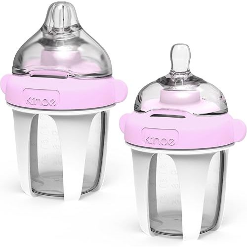 Kiinde Active Latch Silicone Baby Bottle, Anti Colic, Leak Proof, Easy to Clean, Includes 2 Medium Flow Active Latch Nipples with Covers, 4 Ounce, 2 Count, Pink