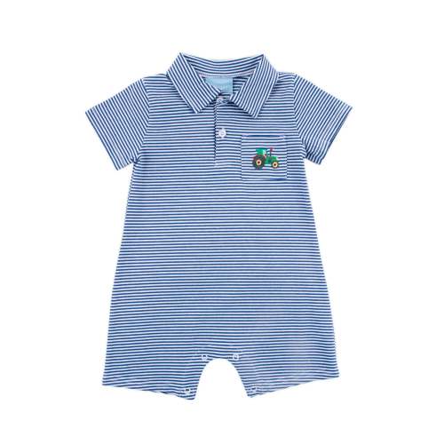 Tractor Navy Stripe Pocket Polo Romper