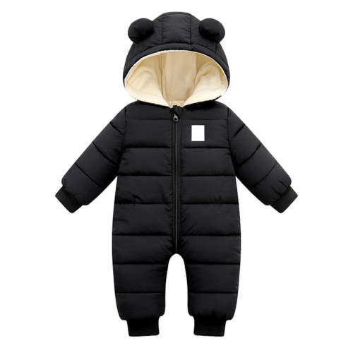 Generic Kids Rain Jacket Baby Winter Warm Hooded Thick Down Jumpsuit Romper Jackets Overcoat for Boys and Girls for Outdoors Casual Fashion Lightweight Clothing(12-18 Months,Black)