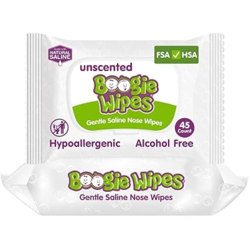 Boogie - Gentle Saline Nose Wipes Unscented - 45 Count (Pack of 2)