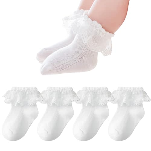 Zumou Toddler Lace Socks Girls Ruffle Eyelet Frilly Princess for Baby Little Kids