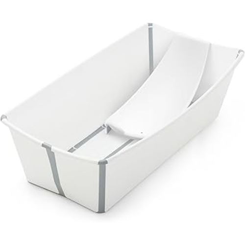 Stokke Flexi Bath X-Large Bundle, White - Spacious Baby Bathtub + Newborn Support - Lightweight, Foldable & Easy to Store - Best for Ages 0-6