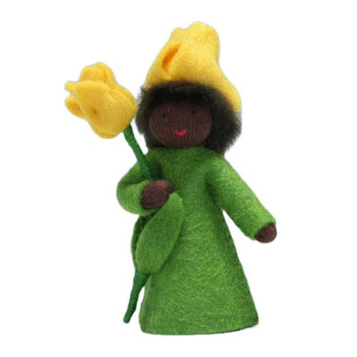 Tulip Prince Holding Flower · Black | Waldorf Flower Fairy Doll by Ambrosius | Acorn Toy Shop