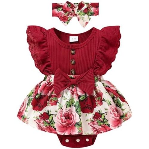 Sinhoon Baby Girl Clothes Newborn Ruffled Sleeveless Romper Floral Dreesy Bodysuit Heaedband 3pcs Baby Girl Summer Clothes