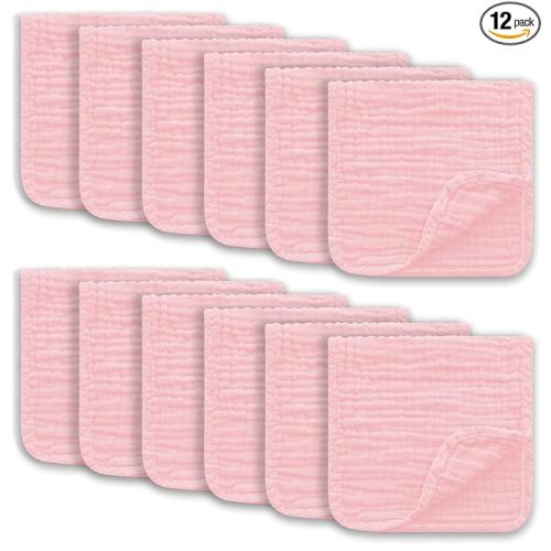 Ease Cubs Muslin Burp Cloths Large 100% Cotton Hand Washcloths for Boys & Girls, Baby Essentials Extra Absorbent and Soft Burping Rags for Newborn Registry (Pink, 12-Pack, 20" X10")
