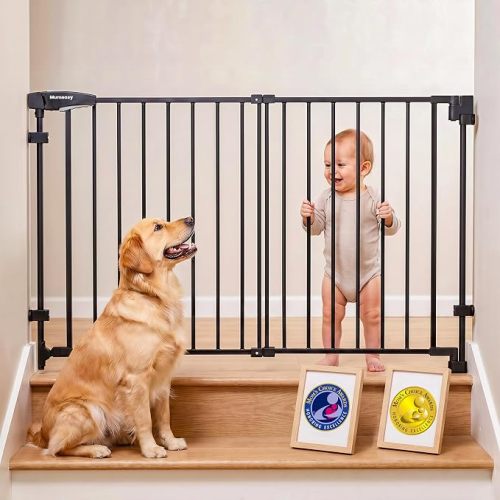 Mumeasy 30" Tall Baby Gate for Stairs & Doorways, No Bottom Bar Dog Gate