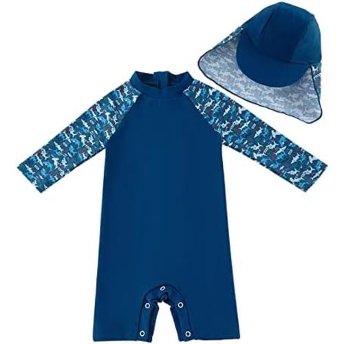 UMELOK Baby Boys UPF 50+ Sun Protection One Piece Rashguard Swimsuit with Snap Bottom