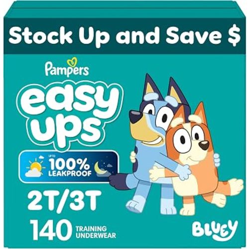Pampers Training Pants - Easy Ups Boys & Girls Bluey - Size 2T-3T, 140 Count, Children's Potty Underwear (Packaging May Vary)