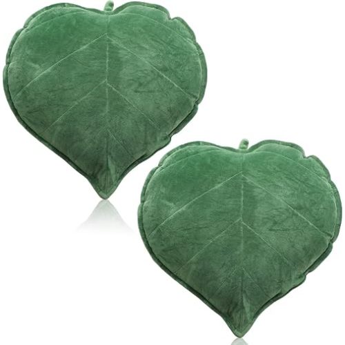 Yookeer 2 Pcs Heart Leaf Throw Pillows 3D Shaped for Couch,Dark Green