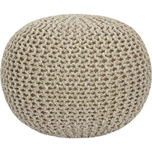 COTTON CRAFT Round Pouf - Hand Knitted Tweed Cable Dori Pouf Ottoman - Cotton Braid Cord Foot Stool Footrest Accent Seat Furniture Bean Bag - Family Room Kids Nursery Dorm - 20x14 - Natural