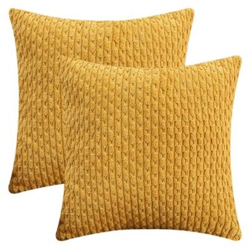 REGALWOVEN Soft Corduroy Throw Pillow Covers for Couch Bed Sofa Home Decor 2 Pcs 16 x 16 Inch Yellow