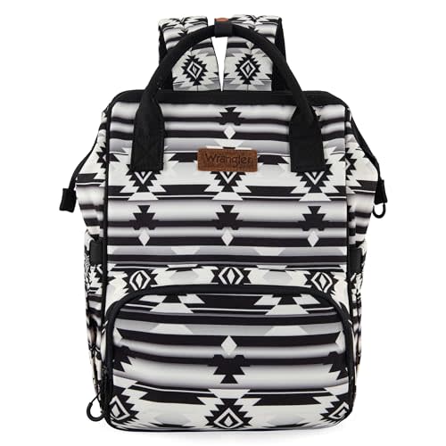 Montana West x Wrangler Diaper Bag Backpack Aztec Travel Backpack Purses Western Multi-Function Baby Bags for Mom with Waterproof Insulated Pockets WG2204-9110BK
