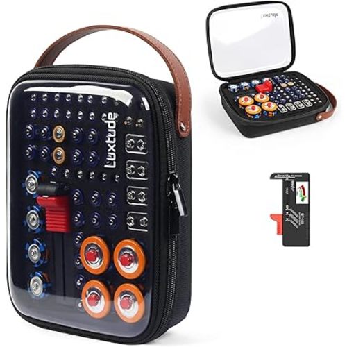 Luxtude Battery Organizer Storage Case with Tester, Clear Battery Storage Organizer, Hard Batteries Holder, Portable Batteries Case Organizers, Drawer Daddy (Batteries No Included)