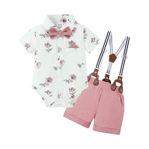 nilikastta Baby Boy Outfits Infant Boys Clothes Dress Shirt/Bowtie/Suspender Shorts Wedding Party 0-18M