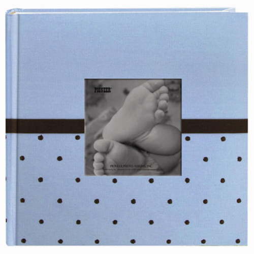 Pioneer 2-Up Baby Dot Fabric Frame Photo Album 200 Pockets-Blue/Brown, Pk 1