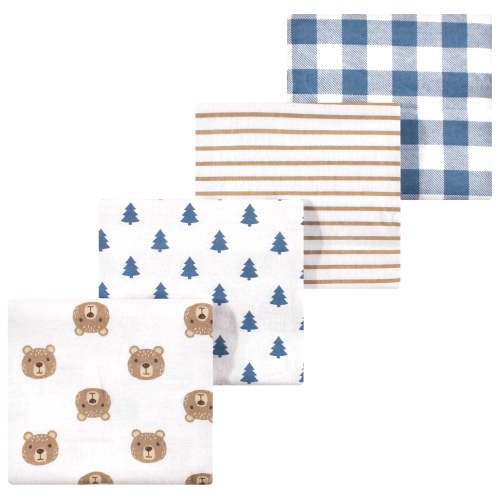 Luvable Friends Hudson Baby Flannel Receiving Blankets 4pk, Blue Bears