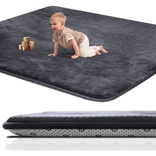 Thick Baby Play Mat for Floor,71 x 59 Playpen Mat,Large Tummy Time Foam Mats,Soft Support & Plush Feel Nursery Rug,Easy Care with Non-Slip Cushioned for Infant,Kids and Toddler Crawling,Dark Grey