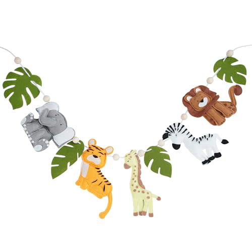Handcrafted Safari Decor Felt Garland - 48 Inches (4 feet), Safari Animals Nursery Wall Decor, Baby Safari Nursery Decor, Safari Theme Baby Shower Decorations, Safari Wall Decor Garland
