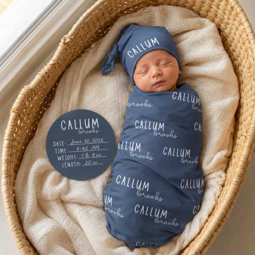 Personalized Baby Swaddle Set, Custom Newborn Blanket with Name Hat, Baby Coming Home Outfit, Optional Name Sign Add On JS55