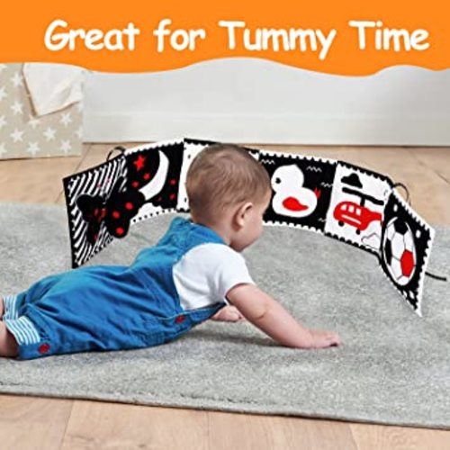 Black and White High Contrast Toys for Baby 0-3 3-6 months Infant Tummy Time Soft Crinkle Book Mirror Sensory Toys 0 2 4 5 6 Month Old Babies Boy Gril Newborn Development Christmas Stocking Stuffer