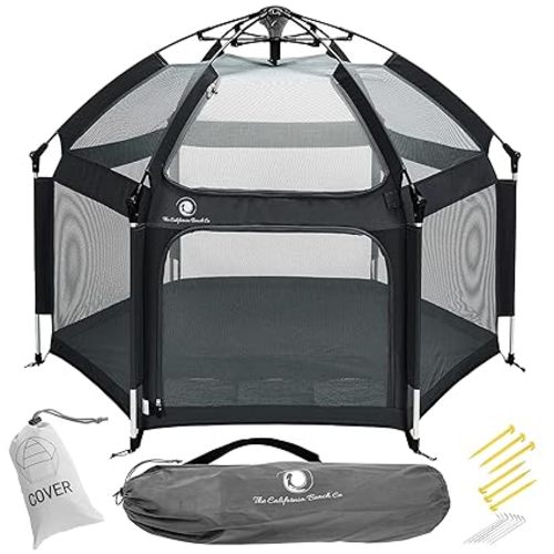 POP 'N GO PLAYPEN - Indoor & Outdoor Baby Playpen for Babies and Toddlers - Baby Beach Tent, Foldable, Portable W/Canopy, Travel Bag, & Mosquito Net - Pop Up Pack and Play Tent (Black)