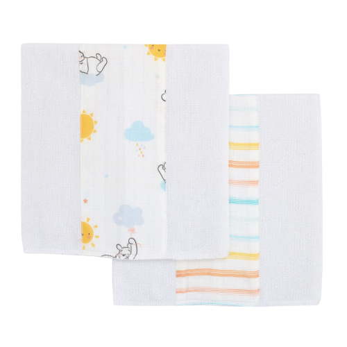 Disney Winnie the Pooh Yellow and Aqua 2Pk Muslin Burp Cloths