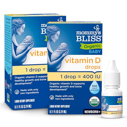 Mommy's Bliss Organic Baby Vitamin D Drops, 0.11 Fl Oz, Pack of 2 | Infant Vitamin D3 Drops Promote Healthy Growth and Bone Development | Newborn+