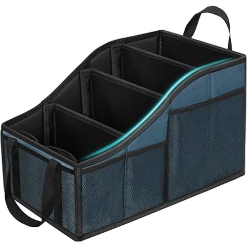 YOHOOLYO Car Seat Organizer Backseat Car Organizer with 4 Compartments, 4 Cup Holders and 7 Mesh Pockets for Front and Rear Seat, Blue