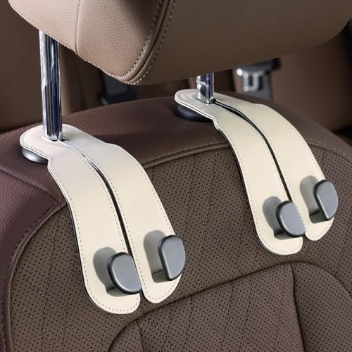 CoBak Purse Hook for Car - Universal Premium Stitched Leather and Aluminum-Magnesium Alloy Double Car Seat Back Storage Hook for Purses, Handbags, Bags (2 Pack),Black