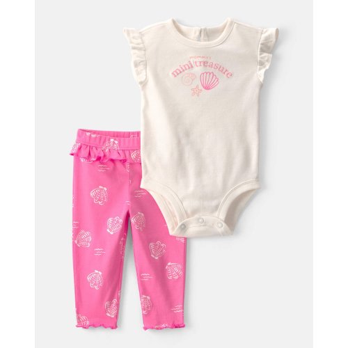 Baby Girl 2-Piece 'Mommy's Mini Treasure' Shell Bodysuit & Pant Set - Pink/Ivory | Carter's