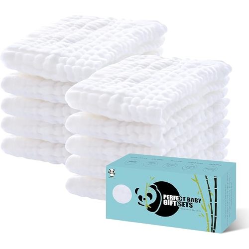 HIPHOP PANDA 10 Pack 6-Layers Muslin Burp Cloths Large - Durable 100% Cotton - Baby Essentials Extra Absorbent and Soft Boys & Girls Rags for Newborn Registry (White, 20" X10")