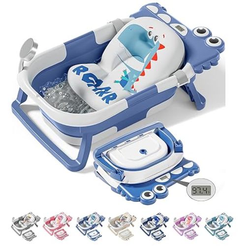TPN Collapsible Baby Bathtub, Baby Bath Tub with Soft Cushion & Real-Time Thermometer, Baby Bathtub Infant to Toddler Tub (0-36 Months), Portable Newborn Travel Bath tub