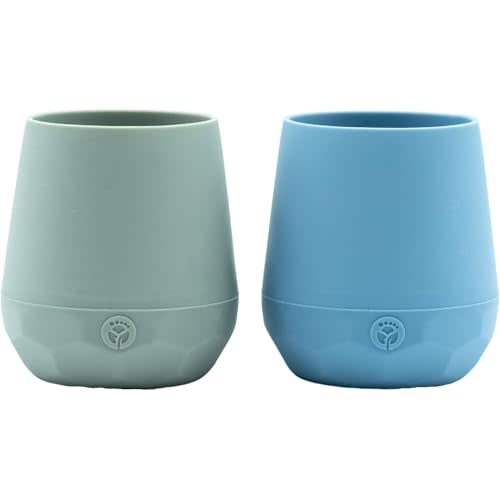WeeSprout Silicone Baby Training Cups - Set of 2 Soft Silicone Cups - 2 oz Open Cup for Baby 6+ Months - Non-Slip Grip, Weighted Base - Gentle on Gums & Teeth (Matte Blue & Matte Green)