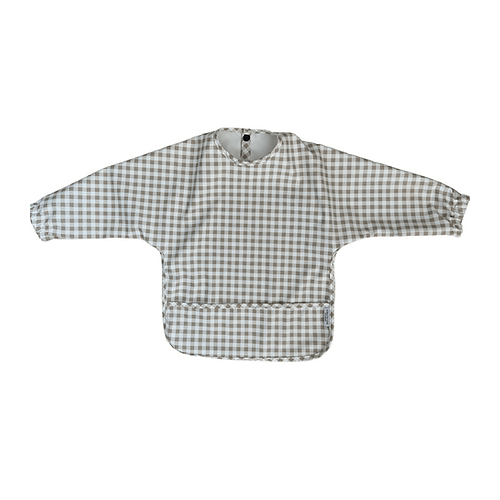 Taupe Gingham - Long Sleeved Bib | Greyfox Designs