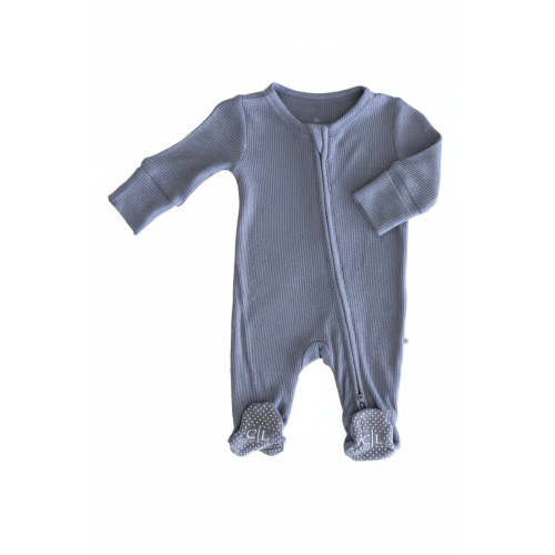 Embroidered Bamboo Waffle Zipper Footie | Lake