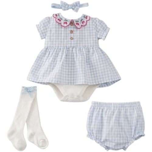 Baby Girl Bodysuit Dress Baby Girl Summer Outfits Dress Romper Floral Bloomer Shorts Socks and Headband